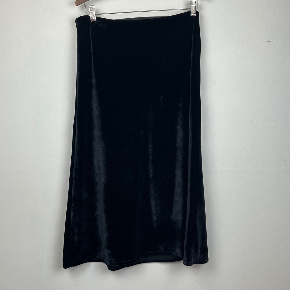 Rachel Zoe Velvet Midi Skirt 6 Black Y2K Luxe Stretch Holiday Party Evening